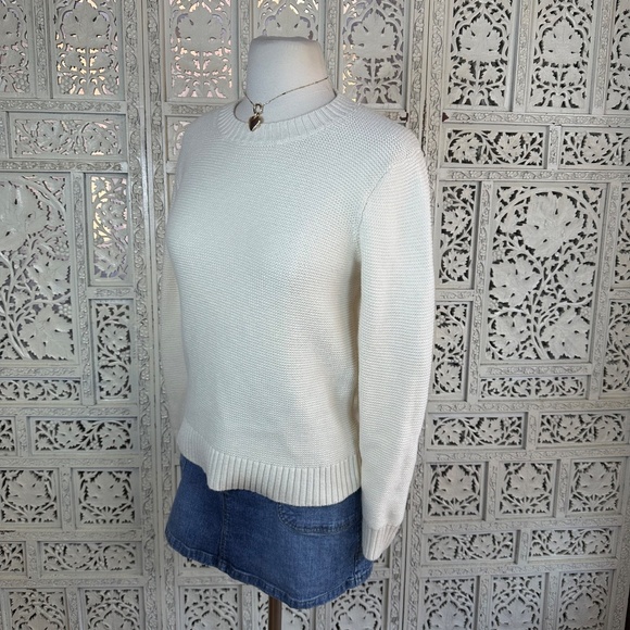 J Crew Merino Wool Blend Cream Ivory Tight Knit Crewneck Sweater Sz XS - Picture 4 of 7